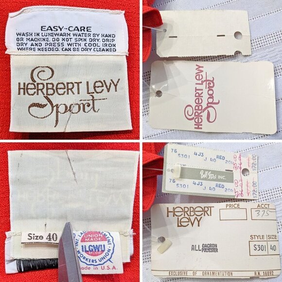 NWT Mint Vtg 1976 HERBERT LEVY SPORT Plus Size Tomato Red 2pc Leisure Suit Sz 3X - Picture 3 of 8
